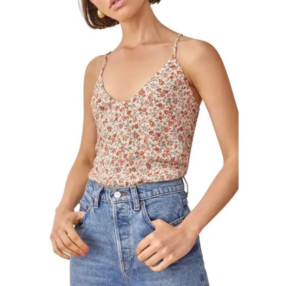 Reformation Rovino Floral Cami Tank Top Cream Rust Ditsy Print XS Fairy